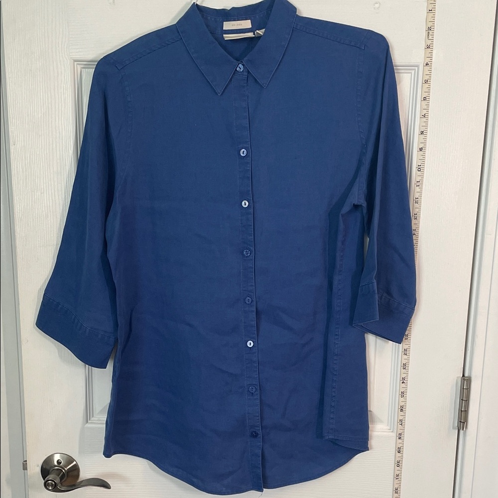 100% Linen Chico's Blue Button Down Shirt size 1